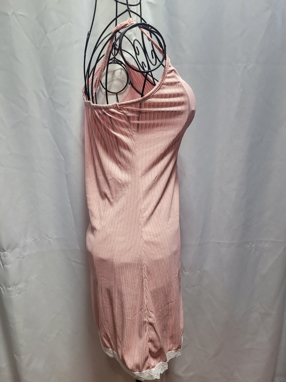 Amazon Pink Ribbed Lace-Trim Button-Front Chemise - Picture 2 of 3